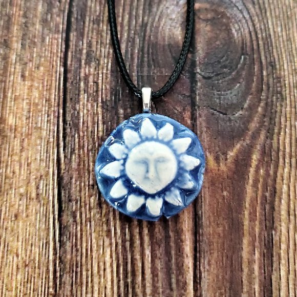Handmade Ceramic Blue Sun Pendant Necklace, Sol Pendant - Picture 12 of 12